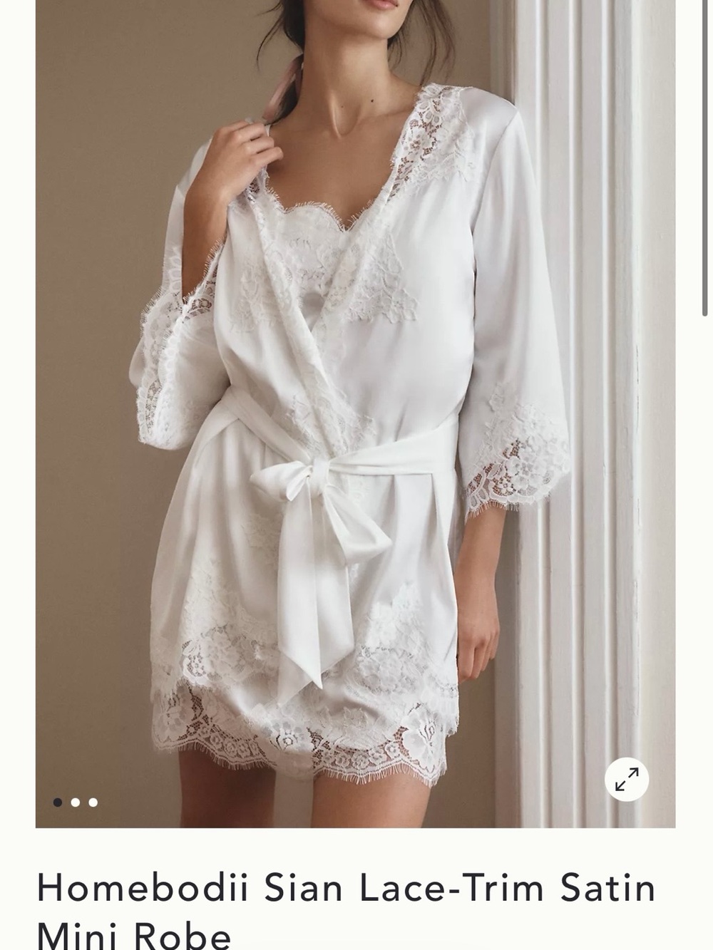 Anthropologie White Lace-Trim Satin Mini Robe